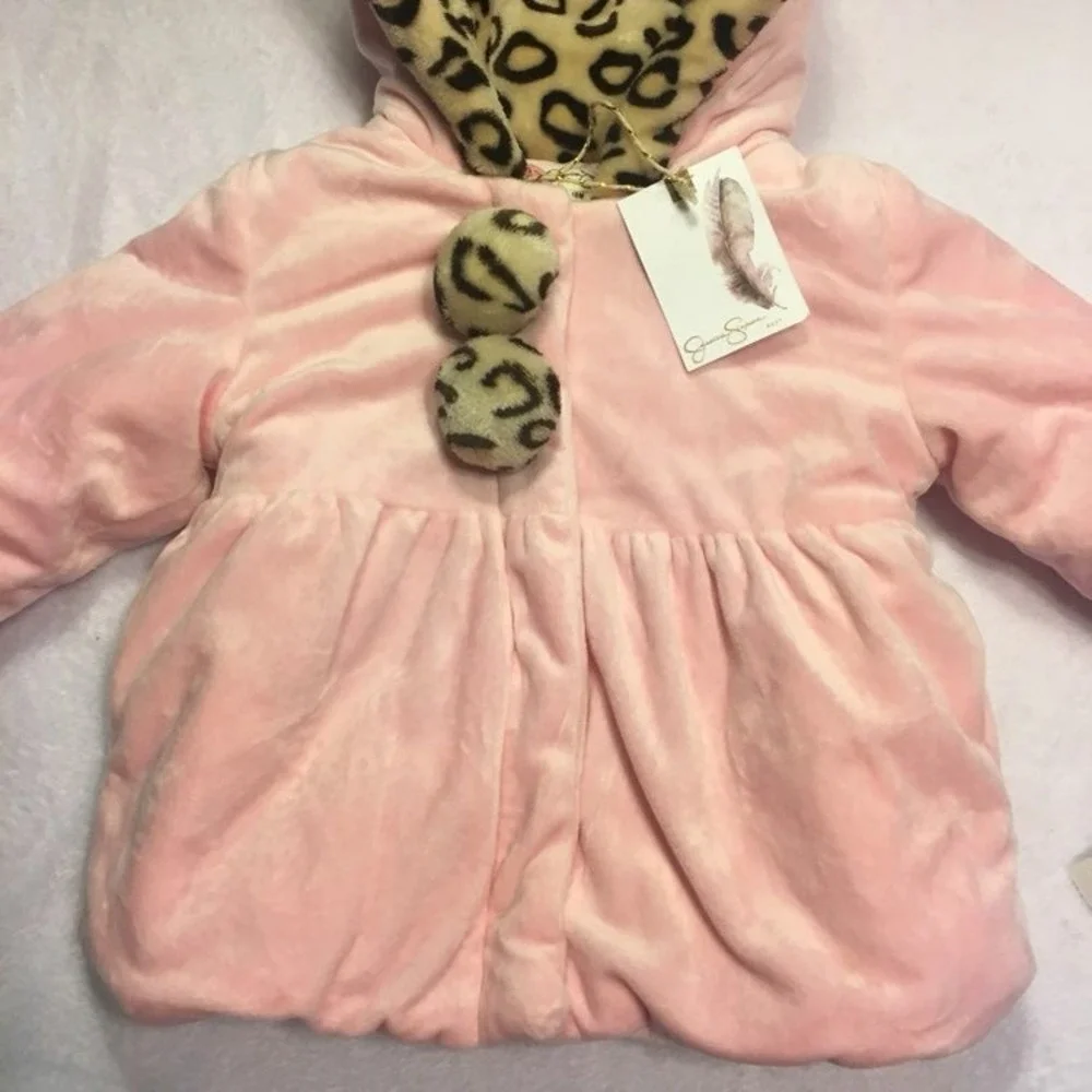 Jessica Simpson Jacket Baby Girls 18M Pink NWT Leopard Faux Fur Hooded J1JS2035H